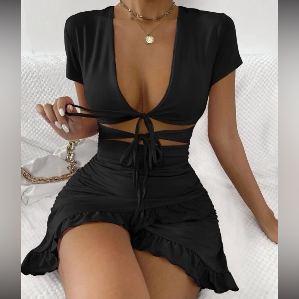 Black ruffle dress